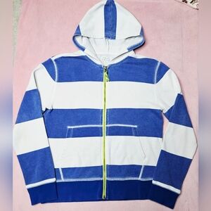 Crewcuts Kid's Blue and White Hooded Front-Zip Sweatshirt